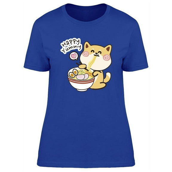 Happy Shiba Inu Eats Yummy Ramen T-Shirt Women -Image by Shutterstock, Female x-Large