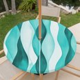 thumbnail image 6 of Round Outdoor Tablecloth with Umbrella Hole and Zipper, Turquoise Stripes Fitted Table Cover with Elastic Edge for 45-54 Inch, Vintage Farmhouse Ripple Texture Art Waterproof Patio Tablecoths, 6 of 9