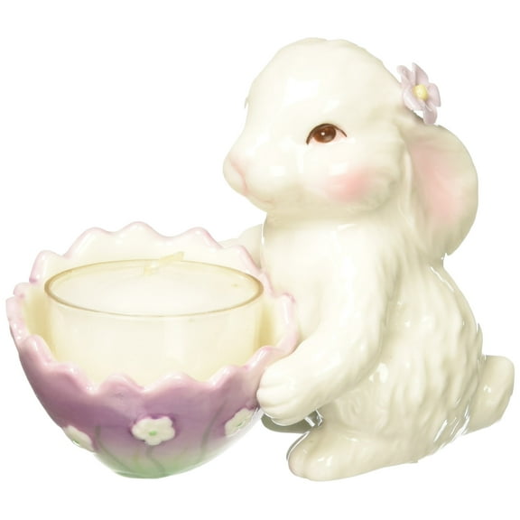 Cosmos 10596 Multicolored Fine Porcelain Decorative Bunny Tea Light Holder, 3-3/4-Inch