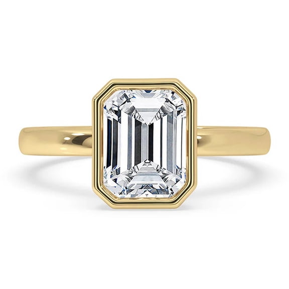 1 to 3 Carat Emerald Cut E VS1 Lab Grown Diamond Bezel Solitaire Engagement Ring