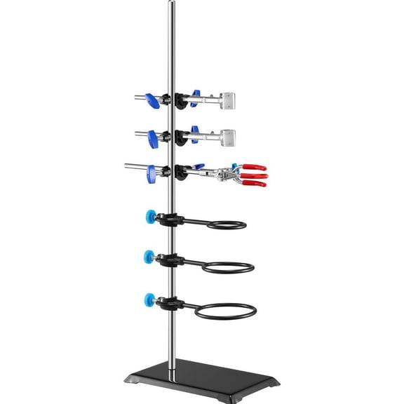 Lab Stand Support, Laboratory Retort Support Stand Set, Steel Lab Stand 23.6" Rod and 8.3" x 5.7" Cast Iron Base, Includes Flask Clamps, a Burette Clamp and Cross Clamps