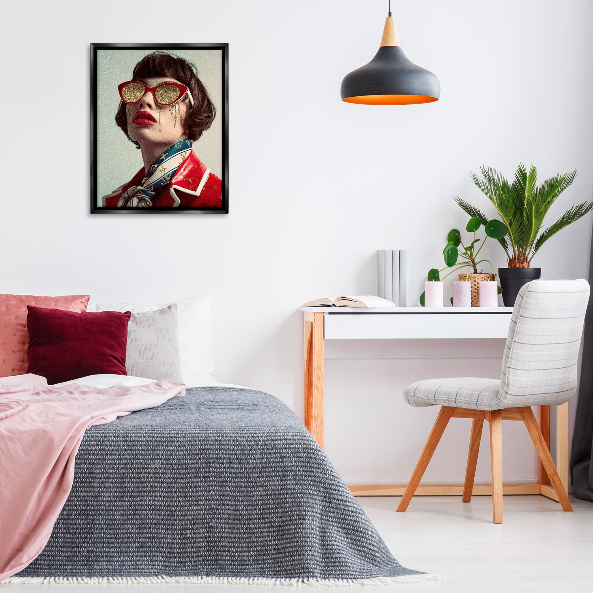 Stupell Industries Retro Woman with Glam Tears People Painting Black Floater Framed Canvas Art Print Wall Art, 25 x 31