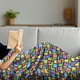 thumbnail image 3 of Geometric Soft Flannel Fleece Throw Blanket, Colorful Composition with Angled Stripes and Squares Retro Style Arrangement, Cozy Plush for Indoor and Outdoor Use, 50" x 70", Multicolor, by Ambesonne, 3 of 5