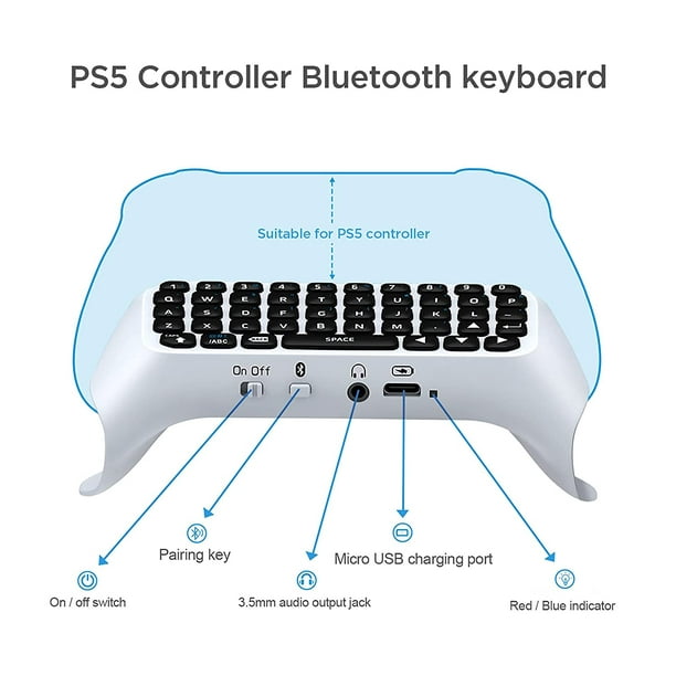 Clavier sans fil pour manette PS5, mini clavier Bluetooth sans fil, manette  de jeu rechargeable en ligne, chat en direct, chat, clavier avec entrée  audio auxiliaire 3,5 mm pour Sony Playstation 5 