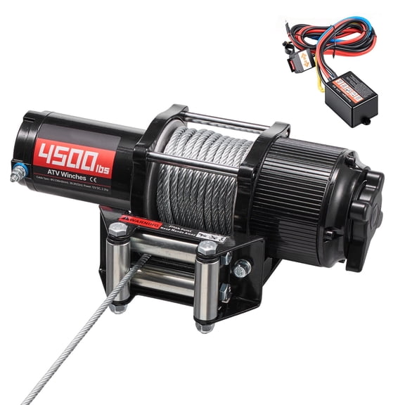 KFFKFF 12V DC Electric Winch, 4500 lbs Capacity, Steel Wire Rope 0.24 in x 39.4 ft, Includes Wireless & Wired Remote Control, IP54 Waterproof Design, Roller Fairlead Mount Plate