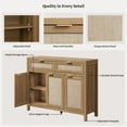 thumbnail image 6 of SICOTAS 43.5"W Large  Rattan Sideboard Buffet Cabinet with 3  Doors & 2 Drawers – Oversized Boho Storage Credenza Cabinet with Adjustable Shelves for Living Room, Entryway, Kitchen,Natural Oak, 6 of 7