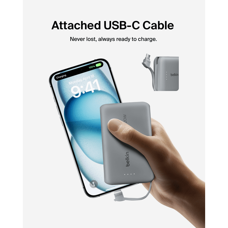 Belkin Portable Charger, Power Bank 10,000mAh with Integrated