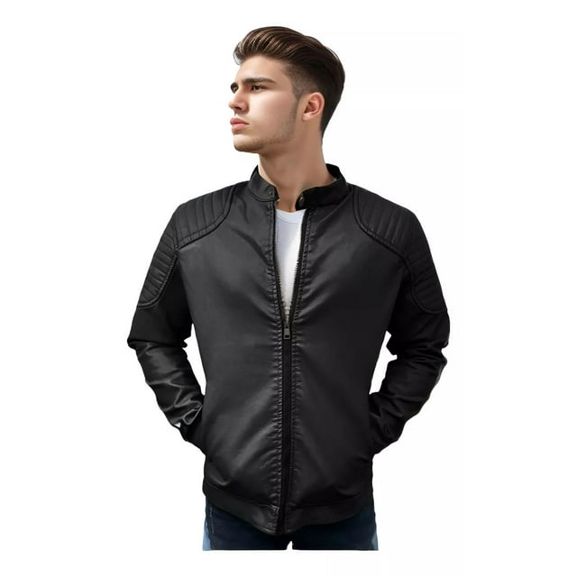Chamarra Chaqueta Biker Piel Vinil Polo Slim Hombre Térmica