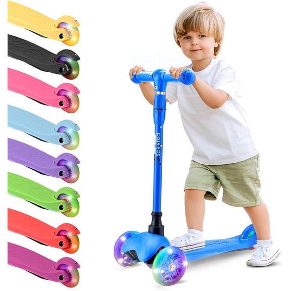 LHSP 3 Wheel Toddler Scooter LED Light Up Wheels Adjustable Height for Kids 2-5
