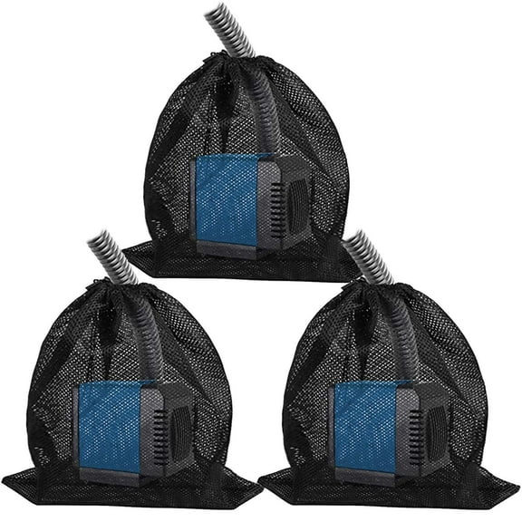 3 Pack 17.7"x 17.7" Large Pump Barrier Bags, Mesh Pond Pump Filter Bag, Black Pump Mesh Bag with Drawstring for Outdoor Swimming Pool Pond Biofilters