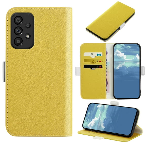 Allytech Wallet Case for Samsung Galaxy A23 4G 6.6" 2022,Premium PU Leather Magnetic Flip Stand Cards Slots Full Body Protection Phone Cover,Yellow