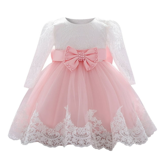 Robes pour Filles - Robe de Fête de Mariage à Volants en Dentelle avec Nœud Fleur pour Bébé Filles pour Concours et