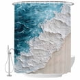 thumbnail image 2 of Watercolor Beach Waves Shower Curtains for Bathroom, Abstract Blue Ocean Washable Fabric Shower Curtain with Hooks Waterproof Bathroom Decor Sets, 36 x 72 Inches, 2 of 9