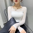 thumbnail image 1 of RWJDXD T-shirt à Col Rond Automne Hiver pour Femmes, Chemise Aguichant en Maille, Manches Longues, Couleur Unie, Coupe Ajustée, Manches Longues, Hauts Décontractés, 1 of 7