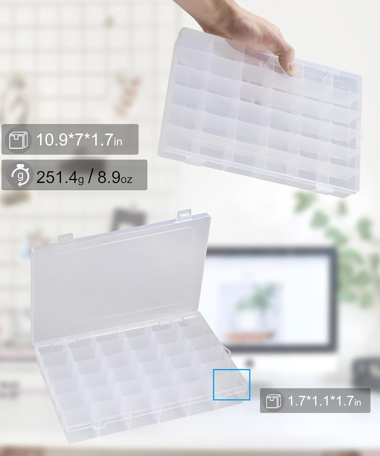 12 Pack 36 Grids Bead Organizers Plastic Organizer Box with Dividers 3600 Tackle Boxes Organizer Clear Box Organizers Compartment Storage Container
