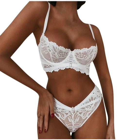Odeerbi Women's Lingerie Set 2025 Valentine's Day Sexy Transparent Underwear Sling Solid Color Shortened Underwear Set White