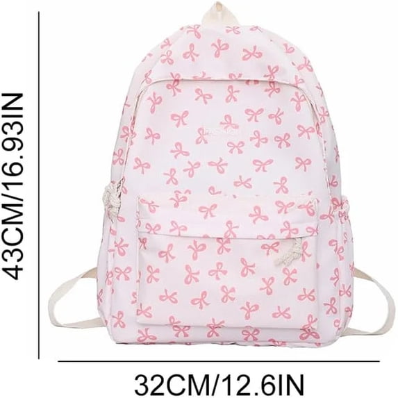 Bow Backpack Coquette Kawaii Floral Print Preppy Backpack with Pendant Large Padded Laptop Sleeve School Backpack Girls Teens Back to School Supplies Backpack School Cottagecore,A-Pink