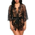 thumbnail image 2 of Lencería para Mujer, Kimono de Encaje, Vestido Sexy, Mangas Anchas, Conjunto de lencería Sexy, Conjunto de Ropa Interior Negligee, Bata Transparente con cinturón de Satén, 2 of 8