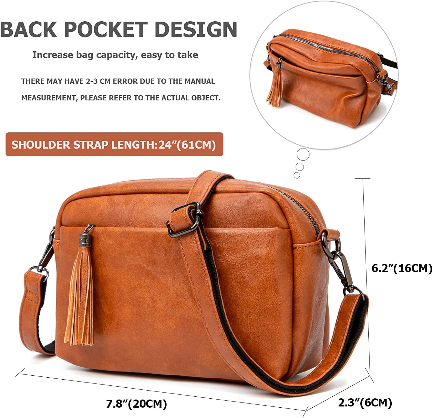 Lightweight Medium Crossbody Bag for Women, Camera Shoulder Purses Pocketbooks with Tassel and Triple Zipper Pocket