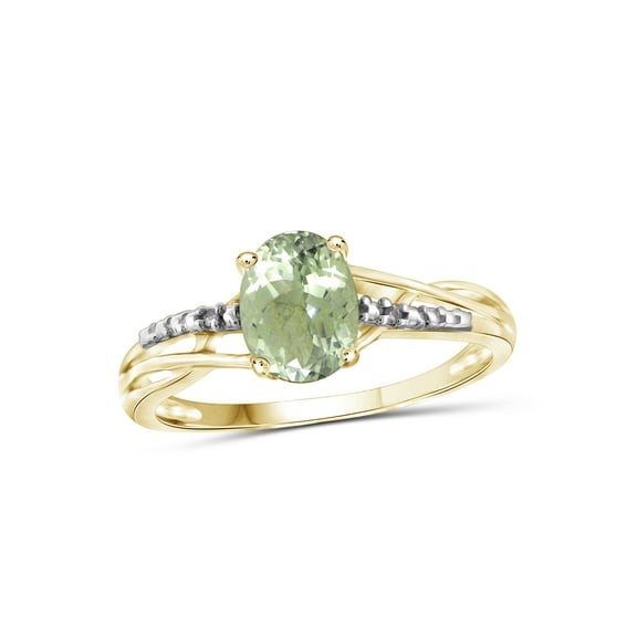 JewelersClub Green Amethyst Ring Birthstone Jewelry–1.30 Carat Green Amethyst 14K Gold Plated Silver Ring Jewelry with White Diamond Accent–Gemstone Rings with Hypoallergenic 14K Gold Plated Silver