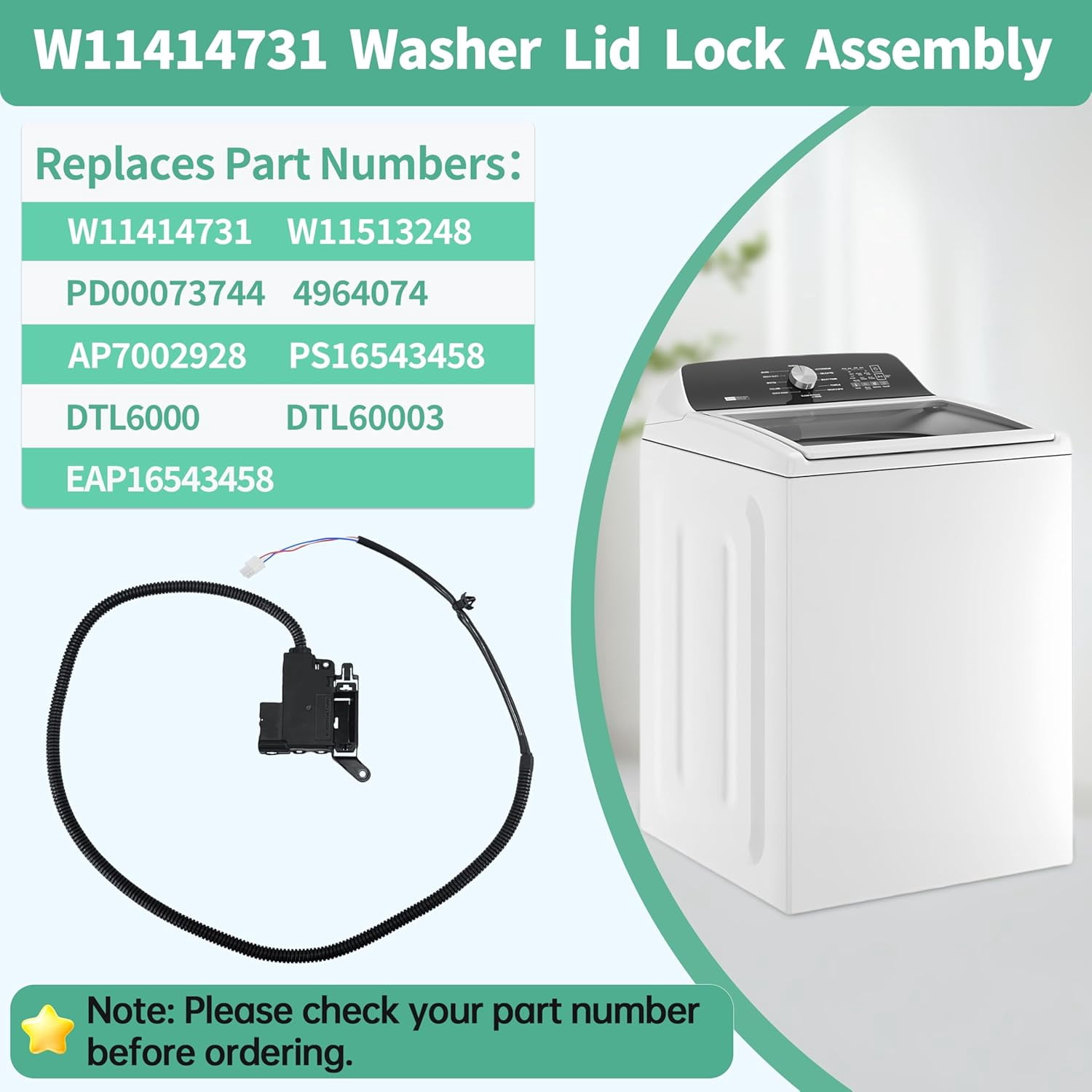 W11414731 W11513248 Washer Lid Lock Assembly Replacement Compatible With Whirlpool Maytag Crosley