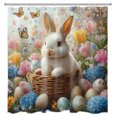 thumbnail image 2 of Cute Rabbit Shower Curtain Easter Bunny Floral and Colorful Eggs Shower Curtains for Bathroom Flower Butterfly Bathroom Curtain Accessories Home Decor with 12 Hooks 72x72 inches, 2 of 5