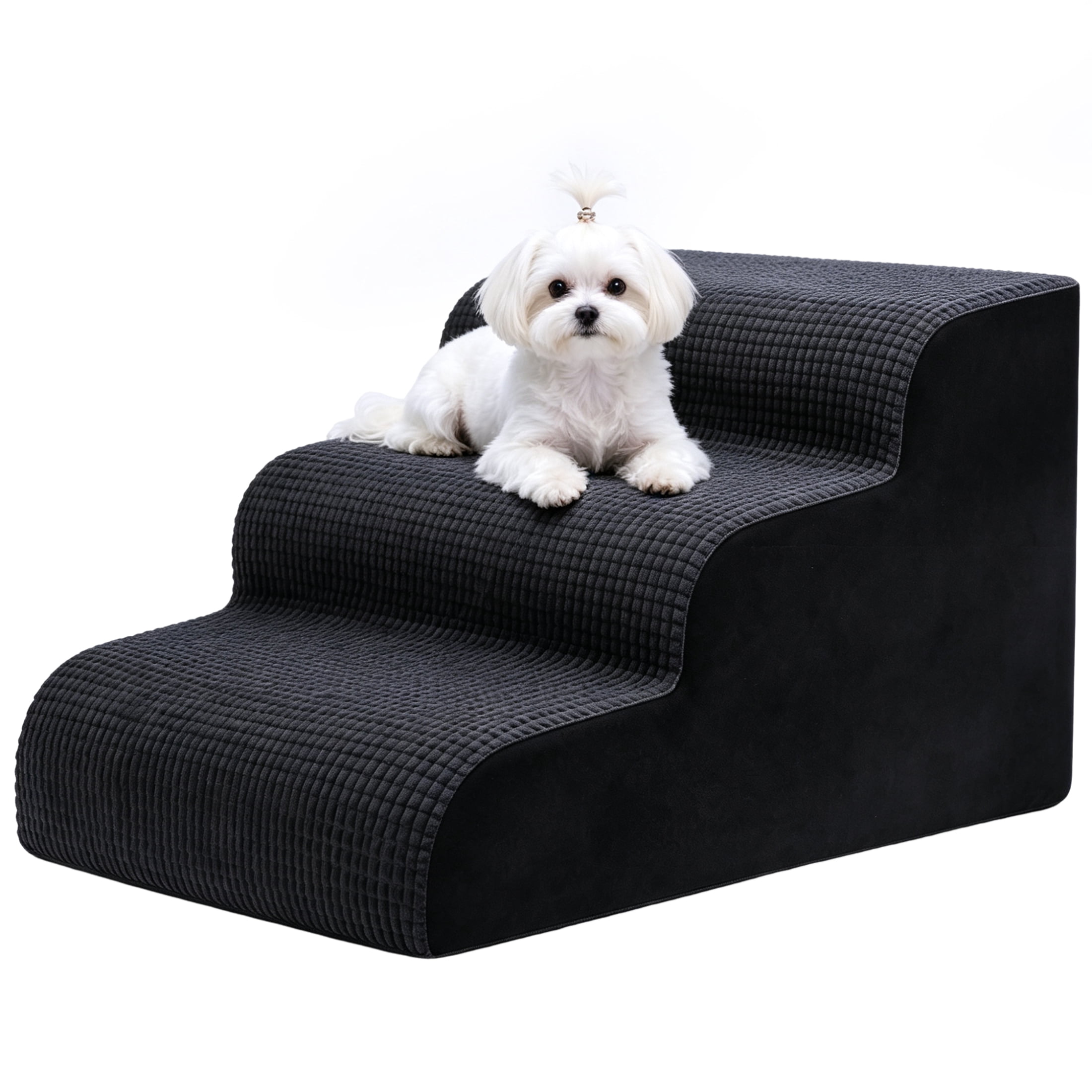 Pet Stairs, 3 Step High Density Foam Dog Steps for Small Dogs & Cats, Non Slip Pet Ramp with Removable Cover, Dog Stairs for Couch, Bed, Sofa
