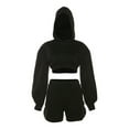 thumbnail image 5 of Biekopu Women Fall Shorts Outfits Solid Color Long Sleeve Loose Cropped Hoodies Sweatshirts Elastic Waist Shorts 2 Pieces Clothes Set, 5 of 9