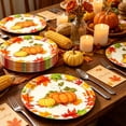 thumbnail image 6 of Qocolcyl 16 Pack Fall Pumpkin Maple Leaf Disposable Paper Plates, 7in Harvest Paper Tableware Set, Disposable Party Supplies for Thanksgiving Halloween Indoor Outdoor Halloween Decorations, 6 of 7