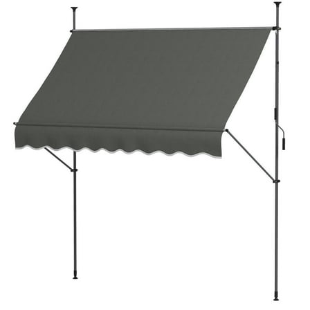 GVN Patio Awning, Outdoor Sun Shade Shelter Cover Awnings,8' x 4' Manual Retractable Awning, Non-Screw Patio Awning, UV Resistant, Dark Gray