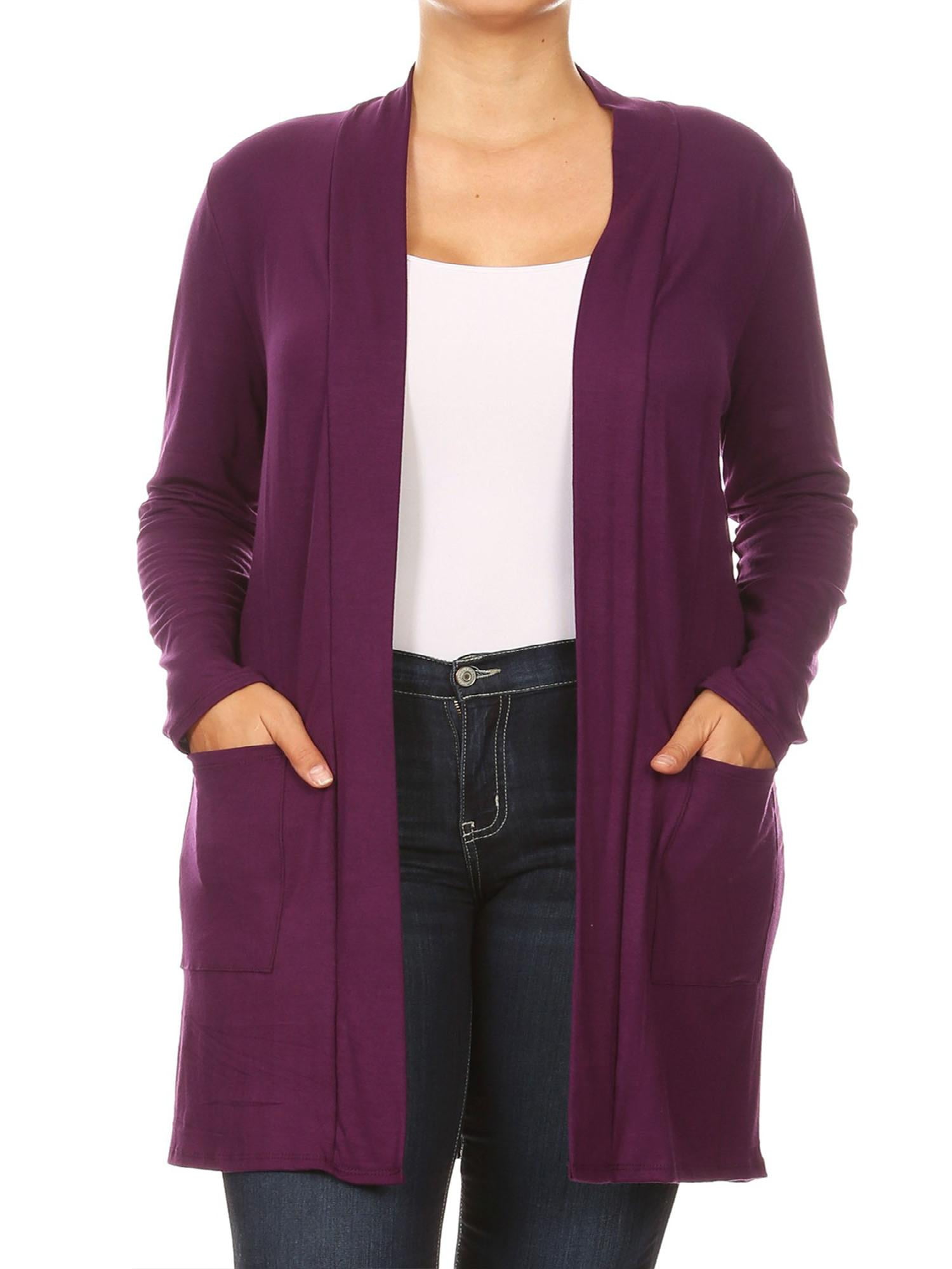 Women's Solid Casual Plus Size Pockets Knit Duster Cardigan Sweater