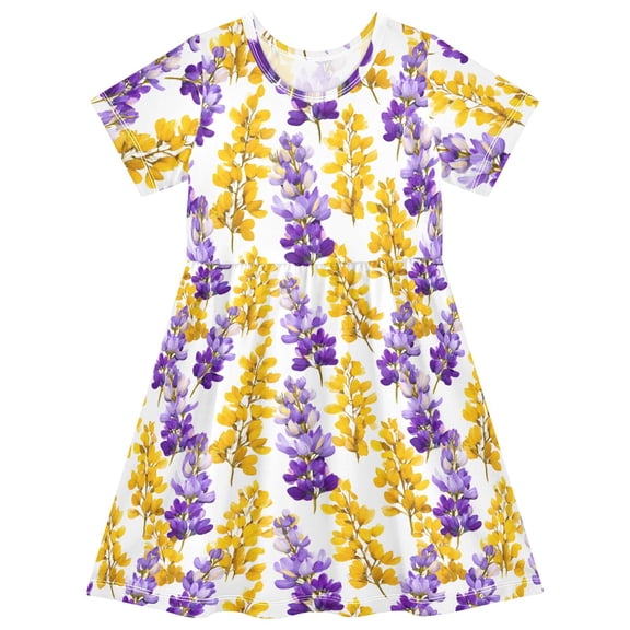 joogoo Lavender Flowers Autumn Girls' Short Sleeve Dress Kids Dresses 5-6T