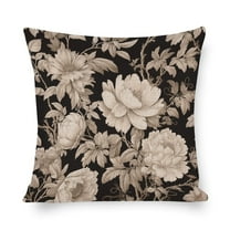 Zippered Pillow Cover Victorian Bouquet Classic Floral Pillow Case Black White Vintage Botanical Floral Toile Bed Pillows Decorative Decoration for Sofa Couch 20"x20"