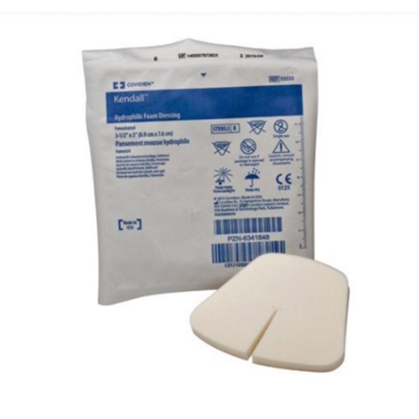 Kendall Hydrophilic Foam Dressing Fenestrated 55535 Box of 10, Tan