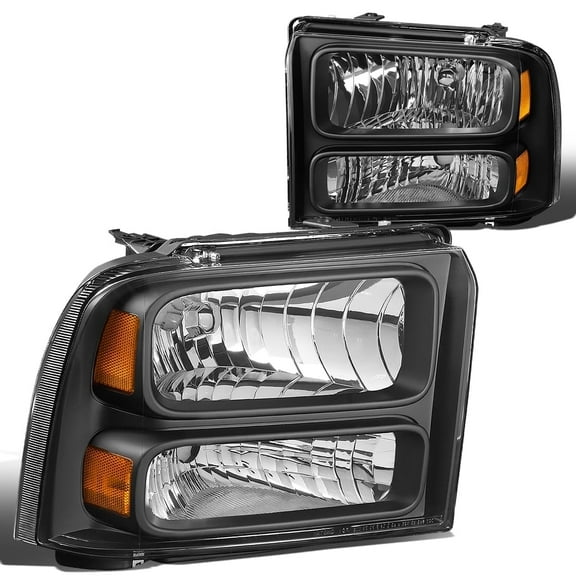 DNA Motoring For 05-07 Ford F250 F350 F450 Super Duty Black Amber Headlight Lamps Pair