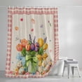 thumbnail image 4 of Spring Easter Shower Curtain Set, Waterproof Shower Curtains for Bathroom, Colorful Tulip Floral Eggs Pink Plaid Rustic Washable Fabric Bath Curtain for Bathtub Decoration with Hooks 48x72 Inches, 4 of 9
