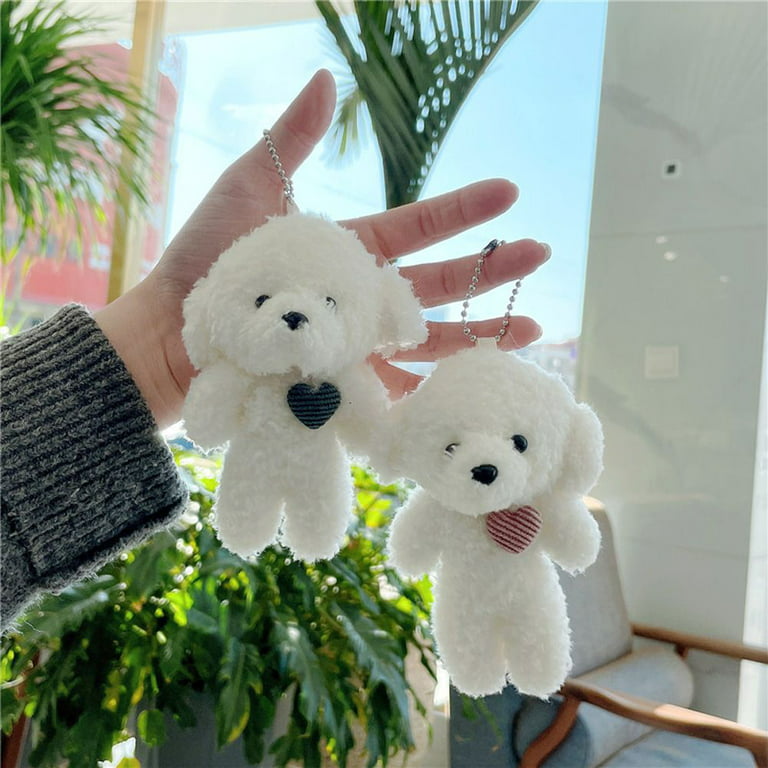 Kawaii Plush Bear Doll Toys Soft Stuffed Animal Bear Rabbit Dog Charm  Keychain Furry Doll Toy Keyring Backpack Pendant for Girls and Boys PUPPY  PINK HEART 