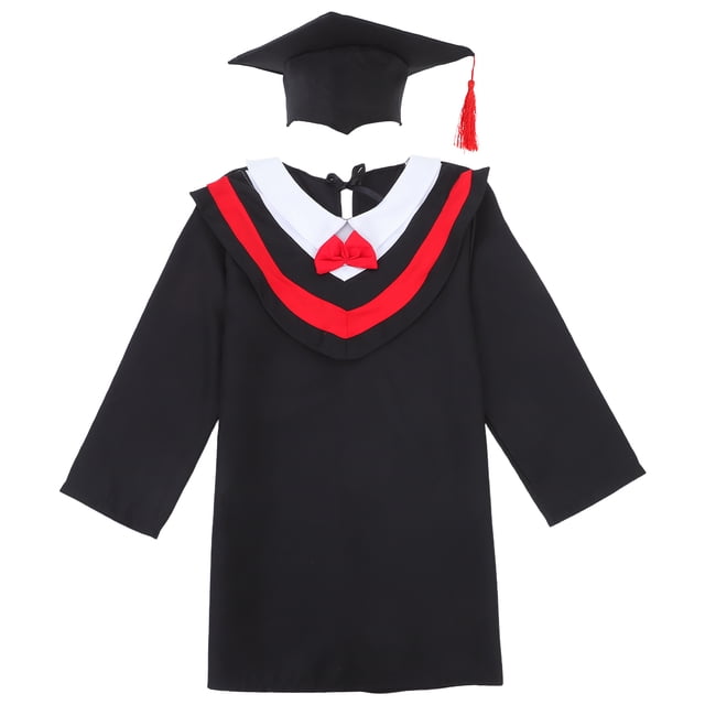FELTECHELECTR Conjunto de toga de graduación infantil con estola y borlas para cosplay y fotografía (rojo, 150 cm)