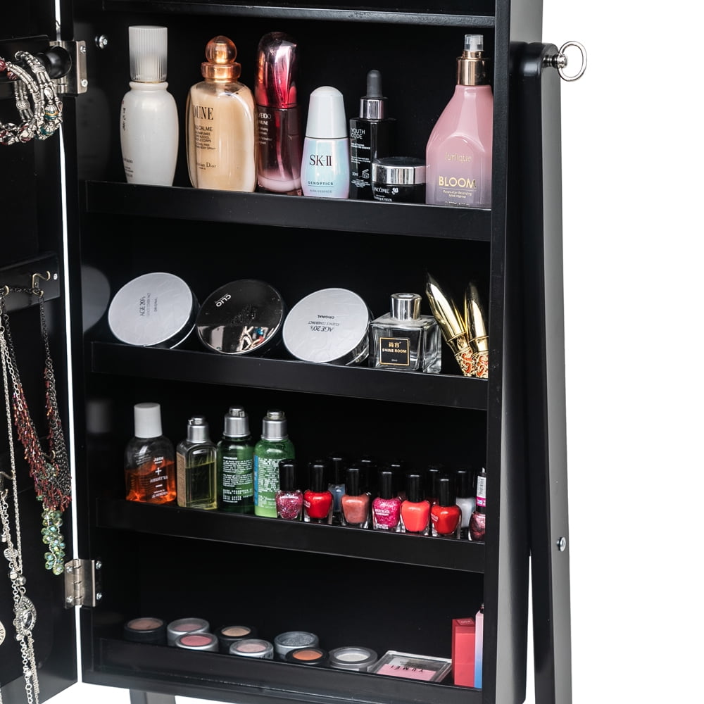 Kepooman Non Full Mirror Wooden Floor Standing 4-Layer Shelf Jewelry Storage Adjustable Mirror Cabinet, Black Kepooman Non Full Mirror Wooden Floor Standing 4-Layer Shelf Jewelry Storage Adjustable Mirror Cabinet, Black