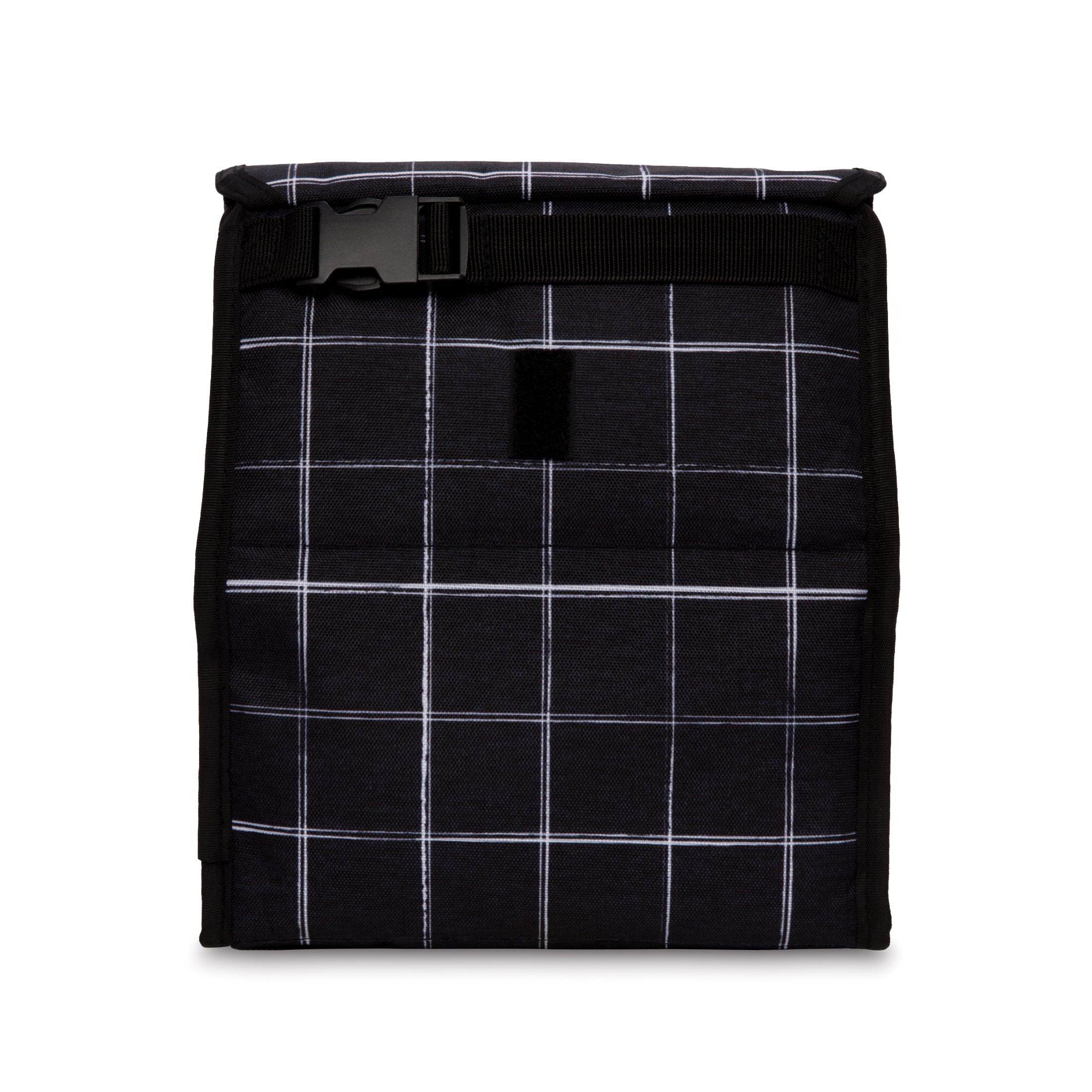 PackIt Freezable Lunch Bag, Black Grid, Built with EcoFreeze Technology, Foldable, Reusable, Zip and Velcro Closure with Buckle Handle, Perfect for Lunches Large