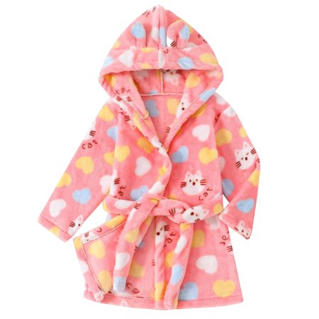 

Generic Children s Casual Long Sleeved Print Cute Pajamas Kids Hooded Warm Flannel towel Robe Bathrobe Soft Autumn and Winter Pajamas Clearance