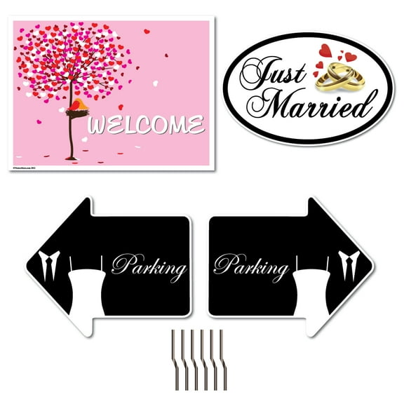 Wedding Set - 18x24 Sign, 21x17 2 Sided Arrow Sign, and Car Magnet