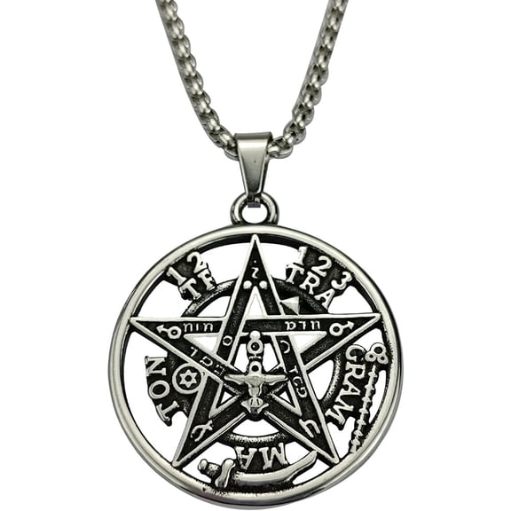 4pcs Tetragrammaton Star Stainless Steel Necklaces for Men Silver 23.62 inch(60cm)