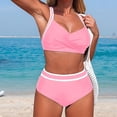 thumbnail image 5 of Ahdbta Womens High Waisted Bikini Sets Two Piece Swimsuits Sporty Tummy Control Bathing Suit Color Block Twist Front Cross Back Swinwear, 5 of 7