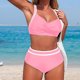 thumbnail image 5 of Traje de baño de 2 piezas para mujer, traje de baño bikini sin mangas con patchwork, traje de baño push-up acolchado, blusa y pantalón con cuello en V y nudo frontal, conjunto de dos piezas de poliést, 5 of 7