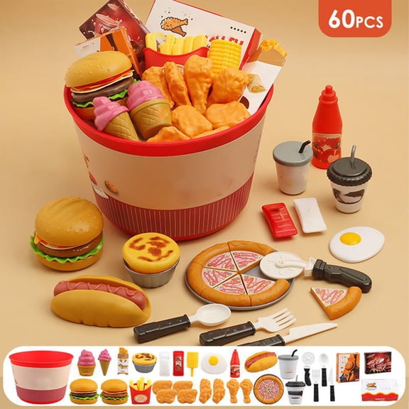 Children Simulation Fast Food Kitchen Set,Realistic Burger Breakfast Toys,Multicolor Wear-resistant Plastic Toys,Smooth Edge Safe Grip Toys,Hands-on Coordination Training Toys,Pretend Play House Toys
