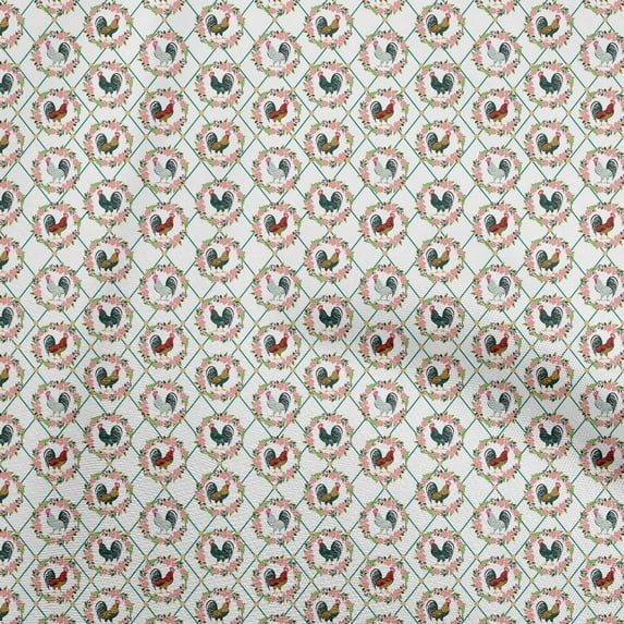 oneOone Rayon White Fabric Birds Rooster Sewing Material Print Fabric By The Yard 56 Inch Wide