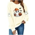 thumbnail image 2 of Neewe Womens Halloween Long Sleeve Sweatshirt Crew Neck Cute Printed Pullover Relaxed Fit Casual Tops, 2 of 4