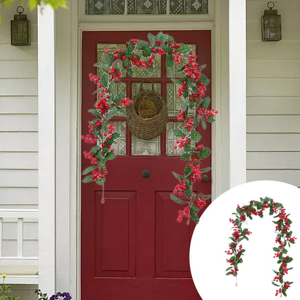 mfyjkho Decoración Navideña De Ratán Para Fiestas Y Festivales Con Frutos Rojos, Material Plástico, 175 Cm De Largo Para Decoración Navideña, 1 Pieza