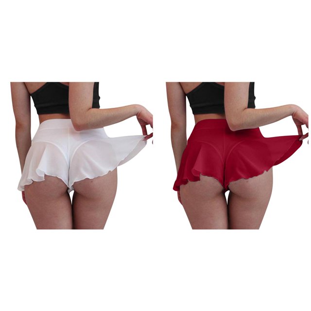 (2-Pack) Rinsvye Ruffled Pants Bikini Mini Women's Shorts athletic Pack High Tight Shorts Female Pajamas for Women Shorts Set with Robe Dance Pole Waist Pants